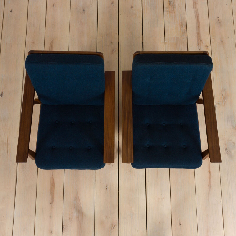 Ein Paar Vintage-Sessel aus Teak-Eichenholz und blauer Wolle, Dänemark 1960