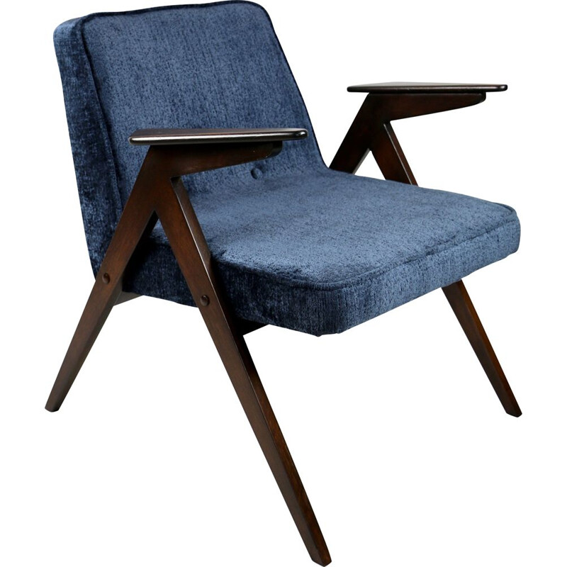 Mid-century bunny armchair in Navy Blue by Józef Chierowski, 1970s