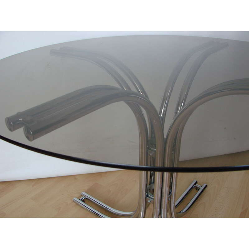Vintage glass and chrome round table, 1970s