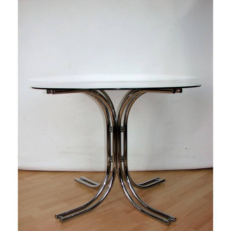 Table ronde vintage en verre et chrome, 1970
