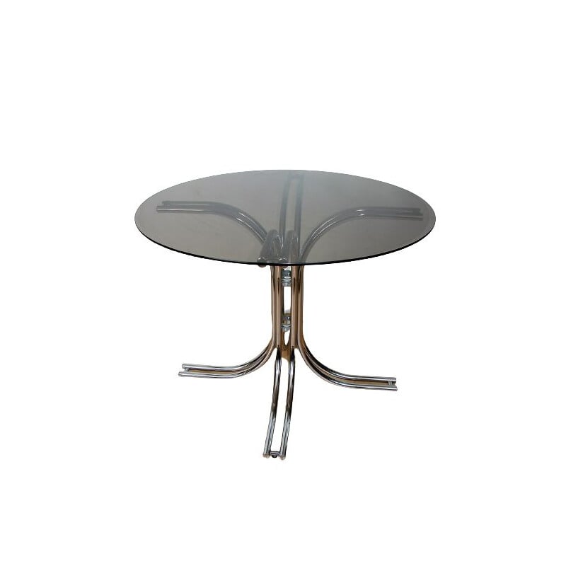 Table ronde vintage en verre et chrome, 1970