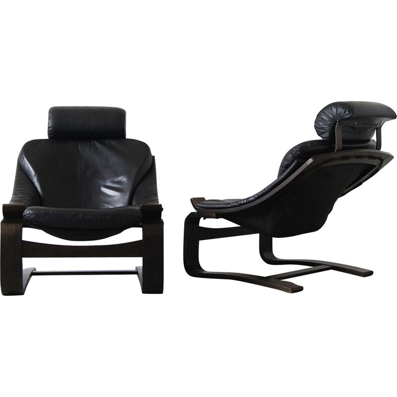 2 cadeiras de couro kroken lounge suecas vintage por Åke Fribytter para Nelo, 1970