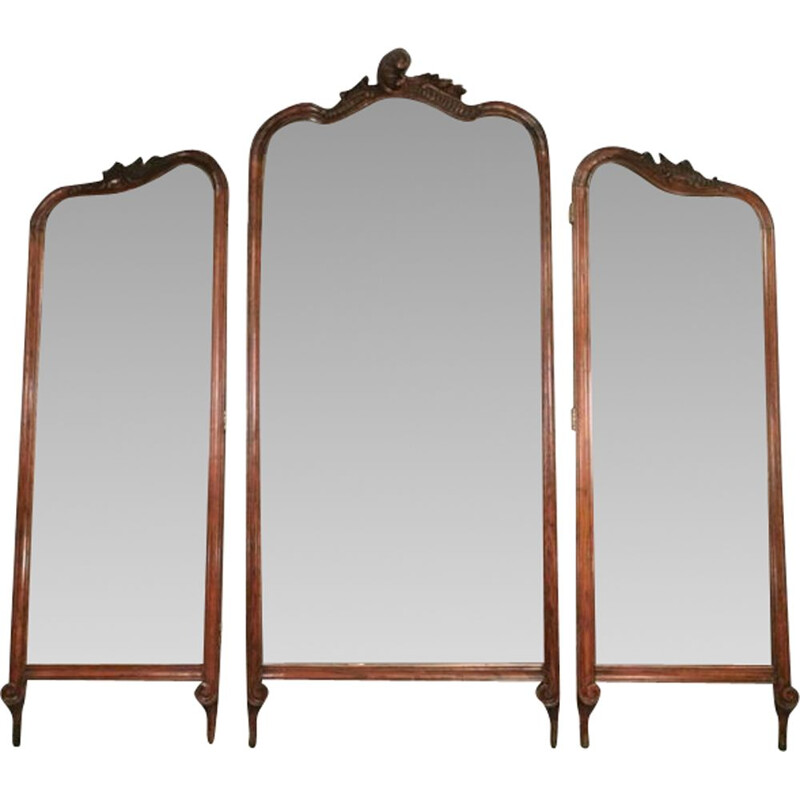 Triple Victorian Rococo Louis XV vintage bedroom screen mirror, 1900