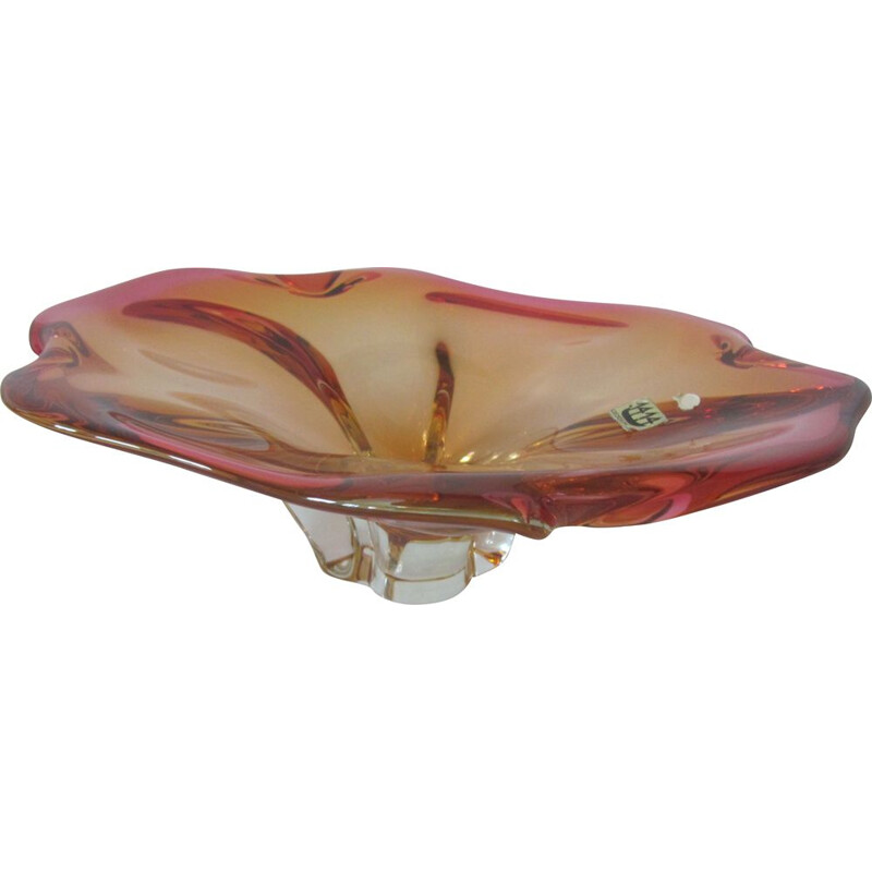 Vintage metalurgic glass bowl, Czechoslovakia 1960s