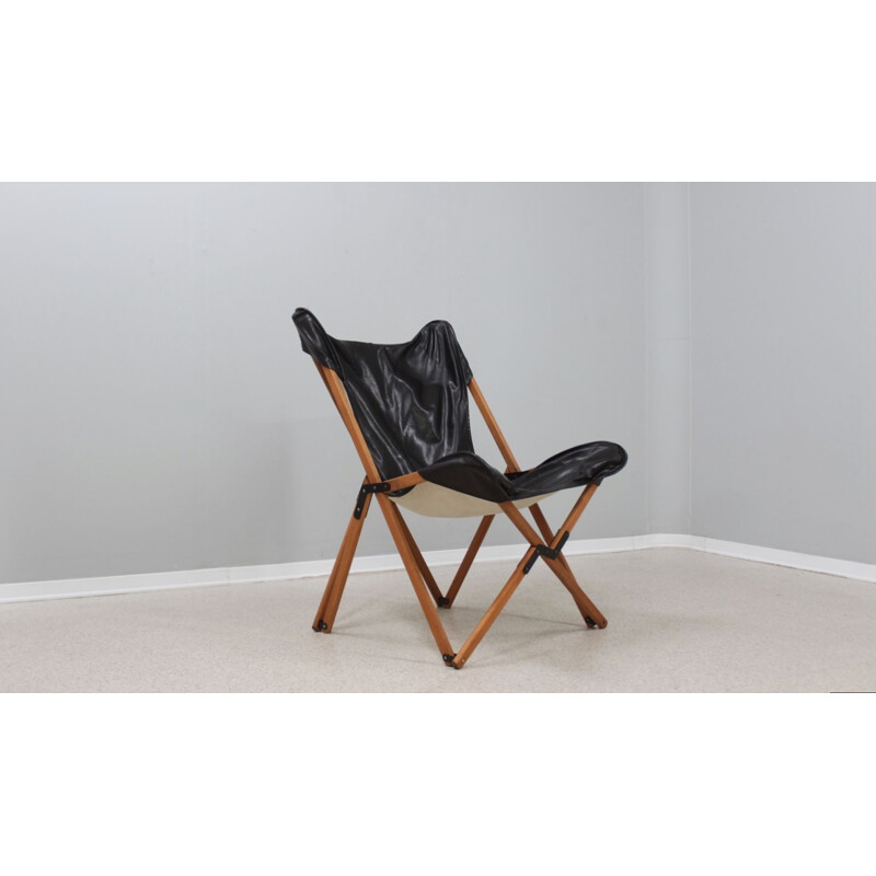 Vintage Tripolina leather folding armchair by Vittoriano Viganò, 1970s