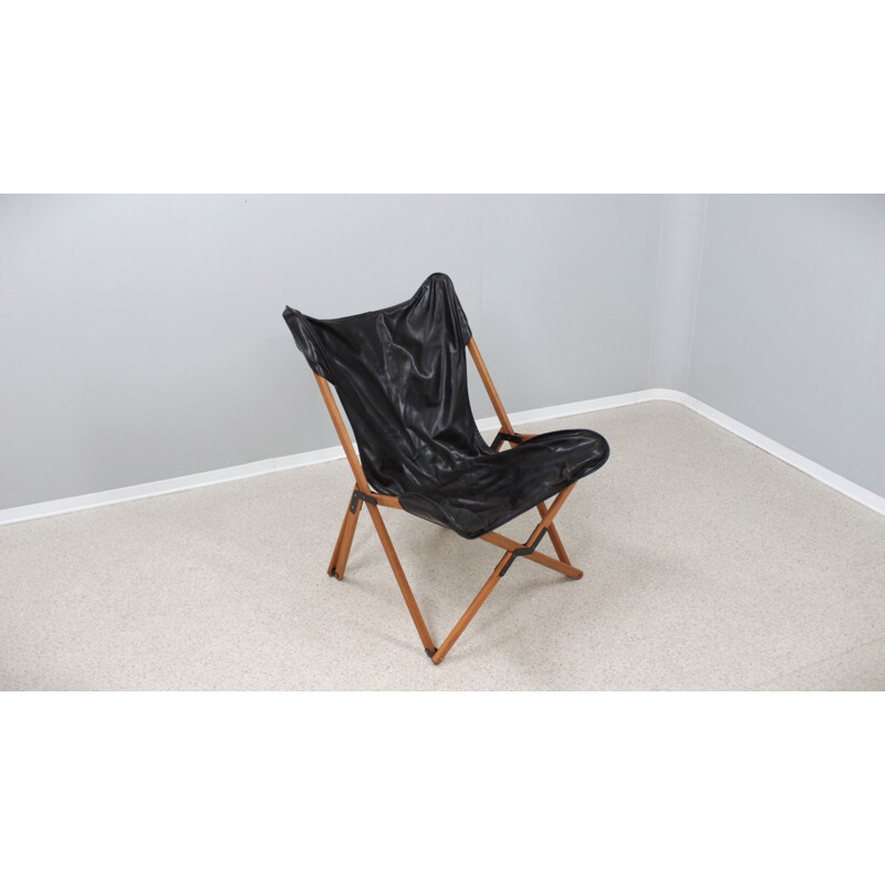 Vintage Tripolina leather folding armchair by Vittoriano Viganò, 1970s