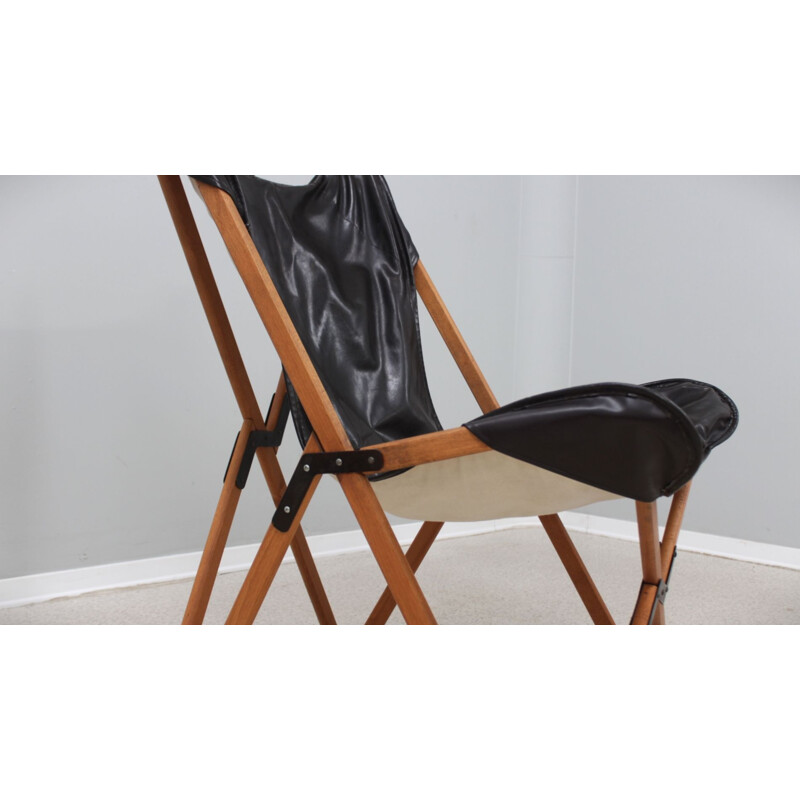 Vintage Tripolina leather folding armchair by Vittoriano Viganò, 1970s