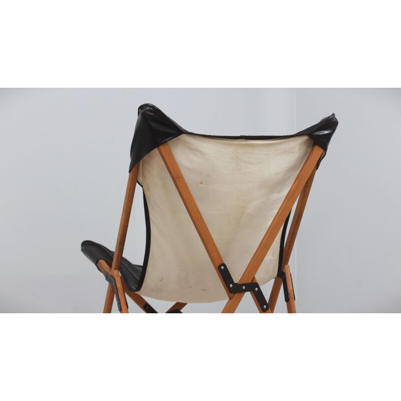 Vintage Tripolina leather folding armchair by Vittoriano Viganò, 1970s