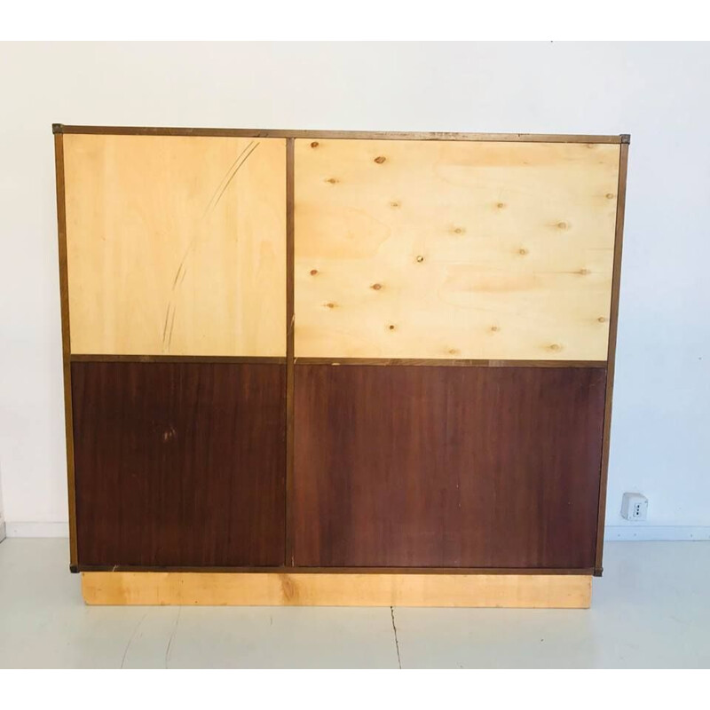 Vintage highboard in solid wood with retractable sliding doors