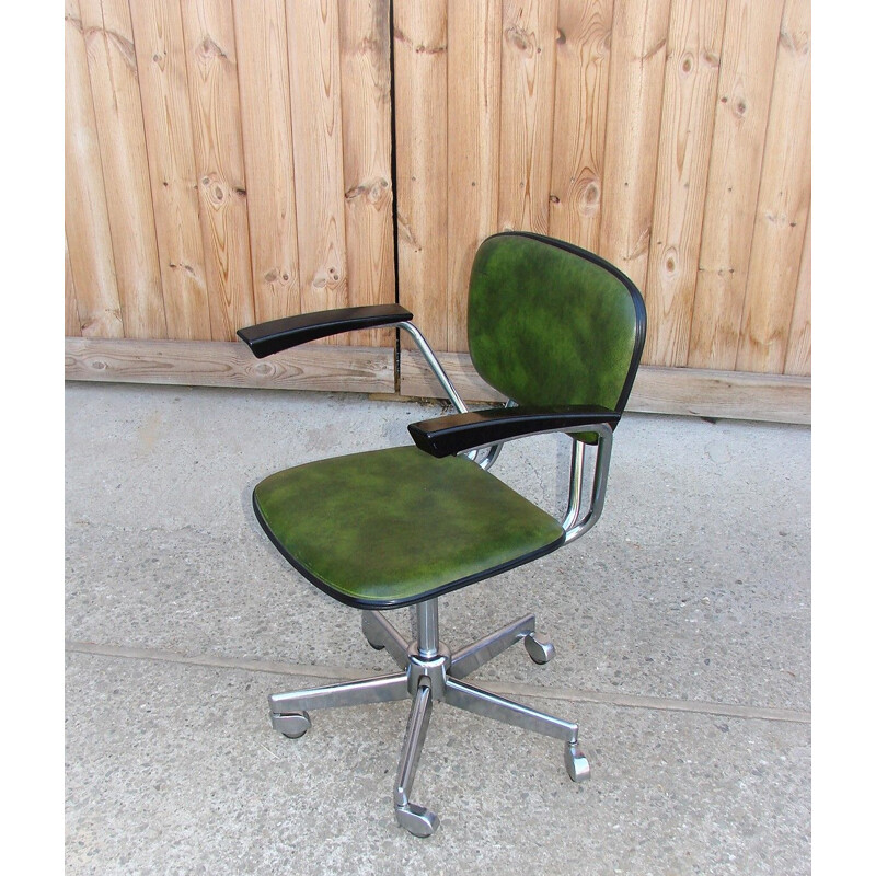 Fauteuil pivotant vintage en acier chromé et cuir écologique, 1970