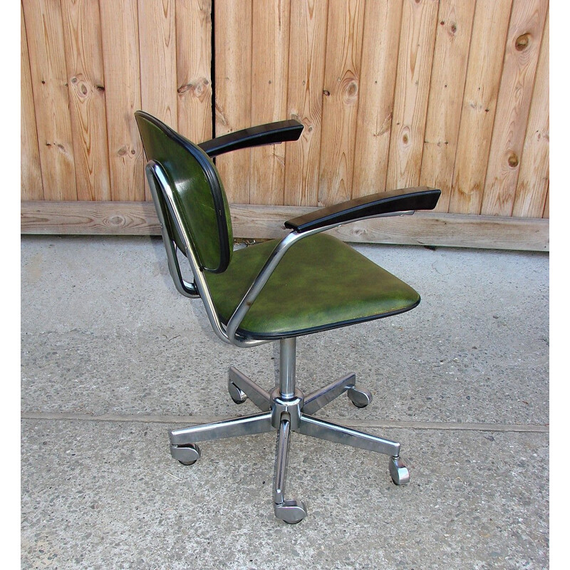Vintage chrome steel and eco leather swivel armchair, 1970s