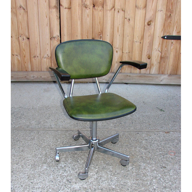 Fauteuil pivotant vintage en acier chromé et cuir écologique, 1970