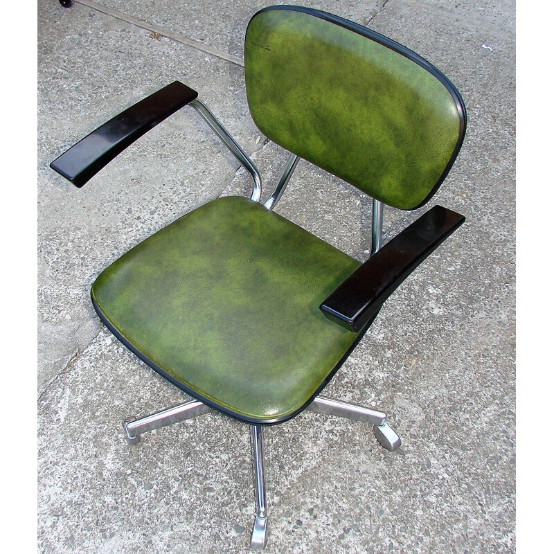 Vintage chrome steel and eco leather swivel armchair, 1970s
