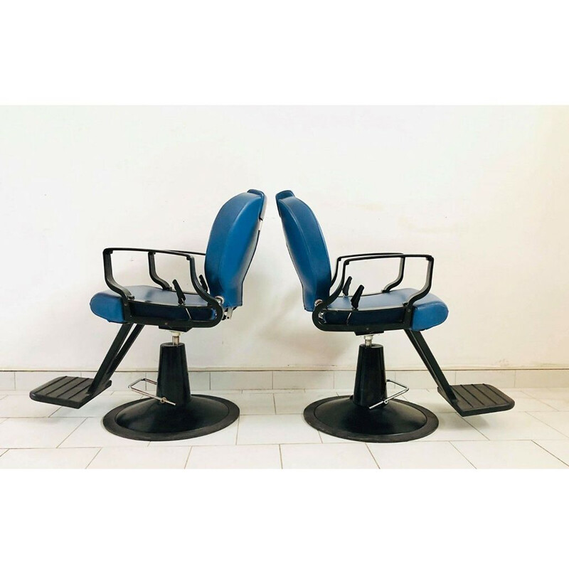 Coppia di poltrone da barbiere reclinabili blu e nere, 1980