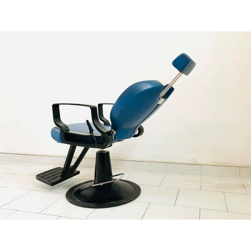 Pair of vintage blue and black reclining barber chair, 1980s