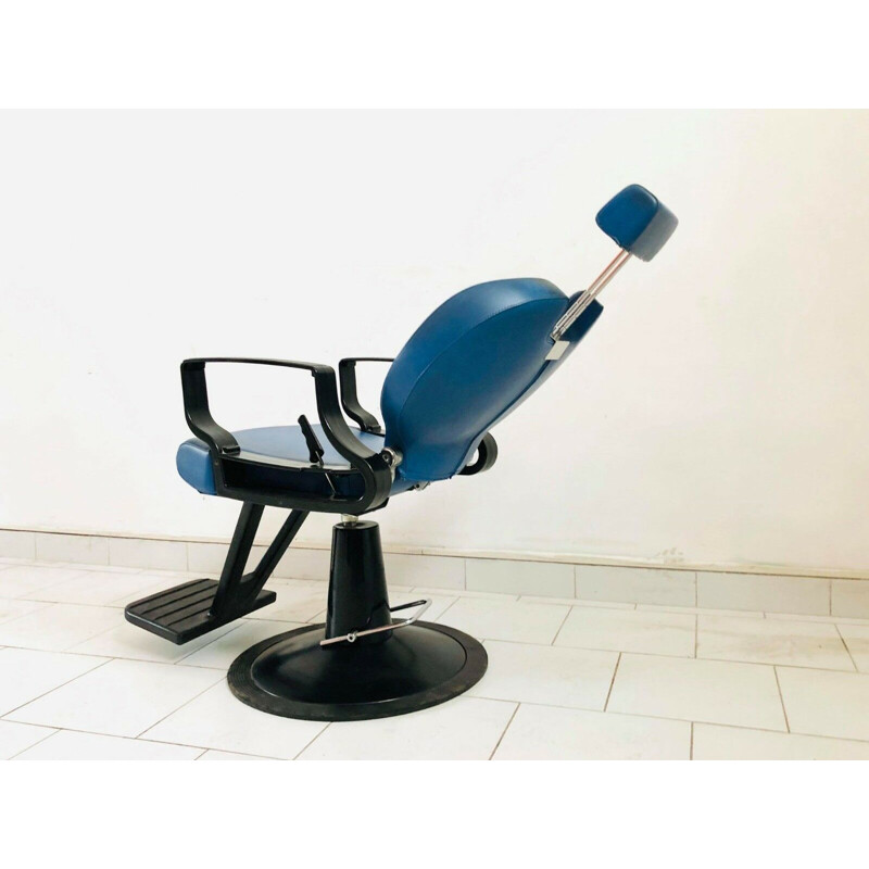 Paire de fauteuils de barbier inclinables bleus et noirs, 1980