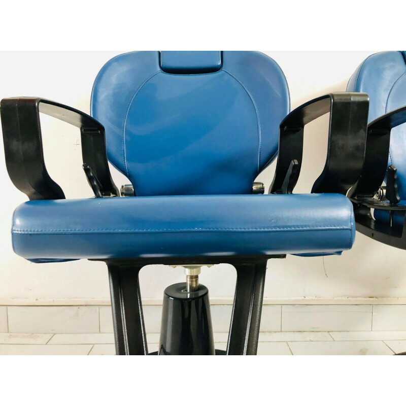 Paire de fauteuils de barbier inclinables bleus et noirs, 1980