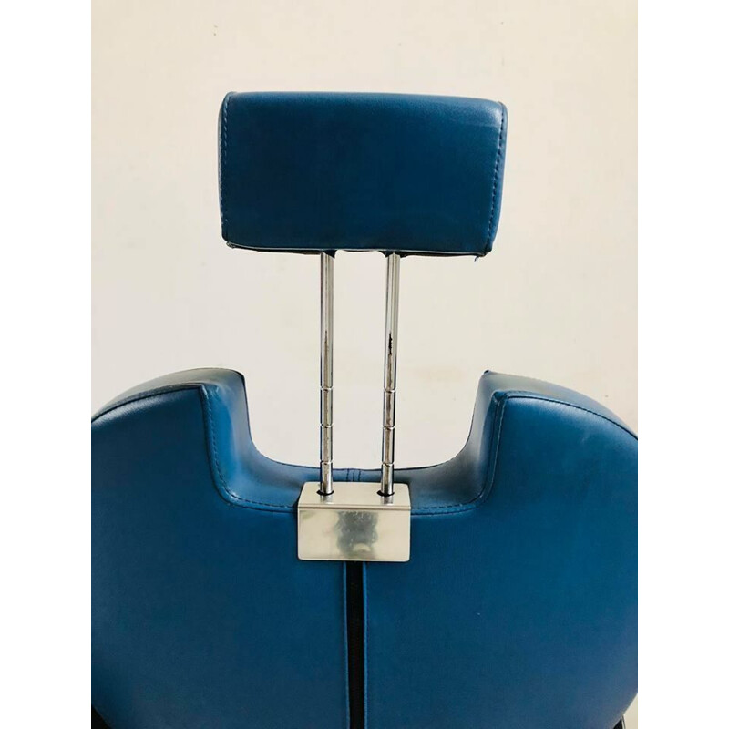 Pair of vintage blue and black reclining barber chair, 1980s