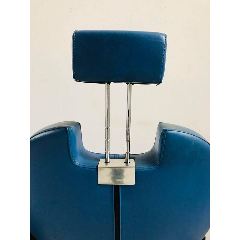 Par de cadeiras de barbeiro reclináveis azuis e pretas, 1980