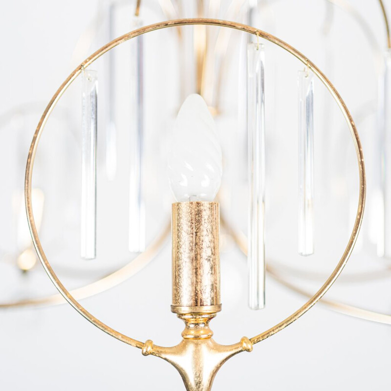 Vintage brass and glass 6-light pendant lamp, 1970