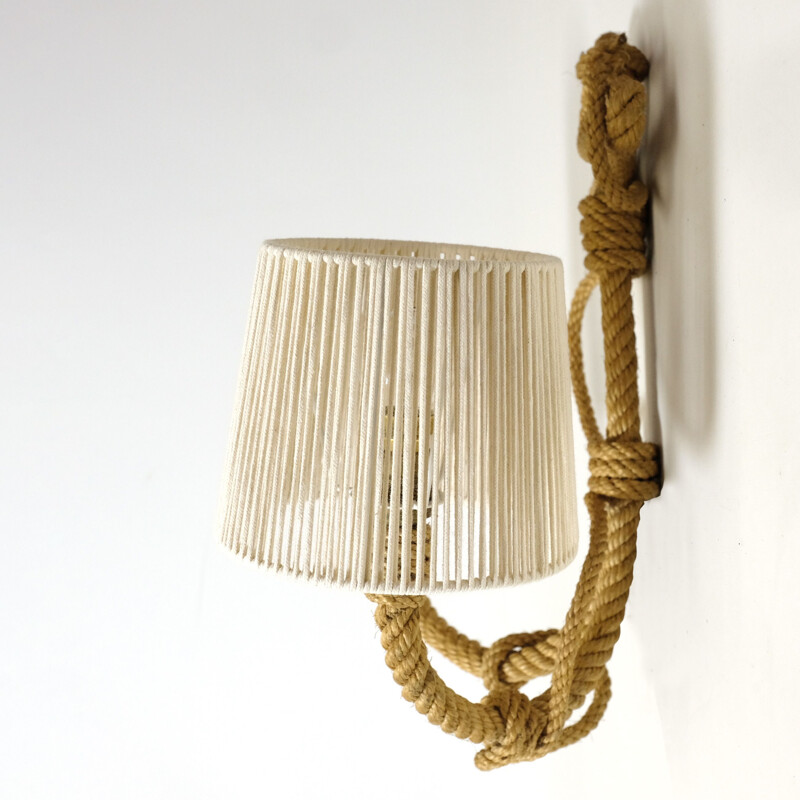 Vintage two-light wall lamp in braided rope, 1950-1960
