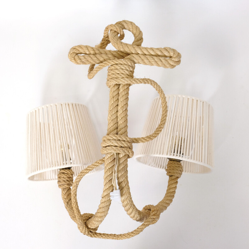 Vintage two-light wall lamp in braided rope, 1950-1960