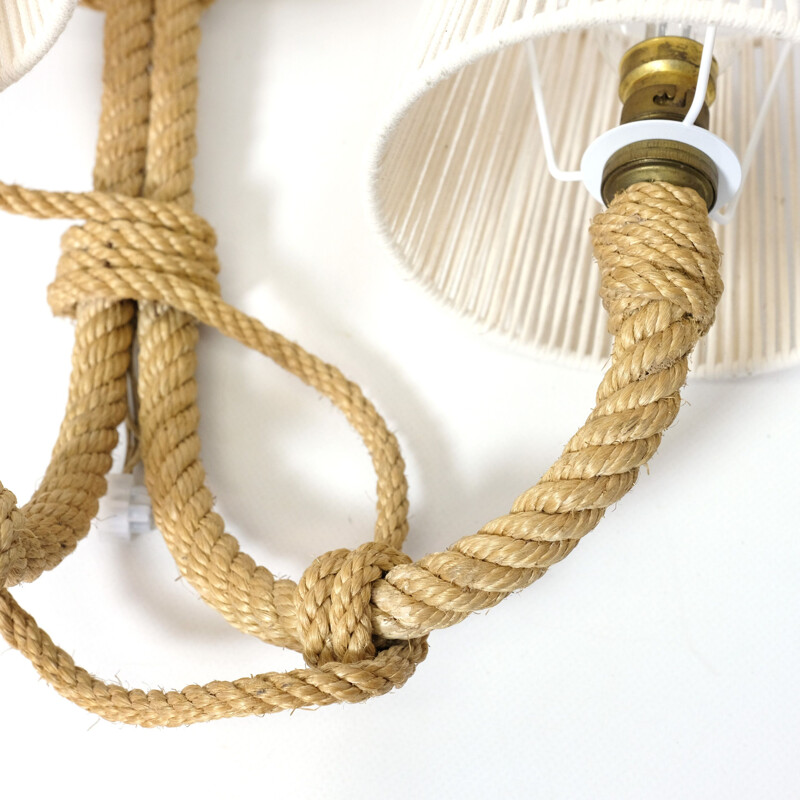 Vintage two-light wall lamp in braided rope, 1950-1960