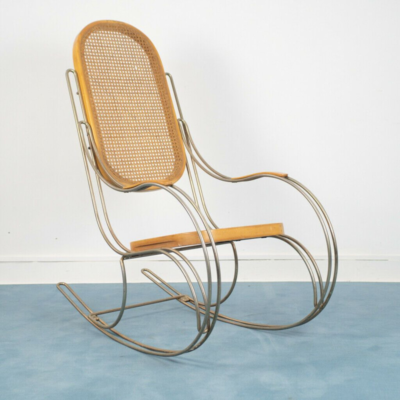 Vintage Weense schommelstoel van stro, 1970