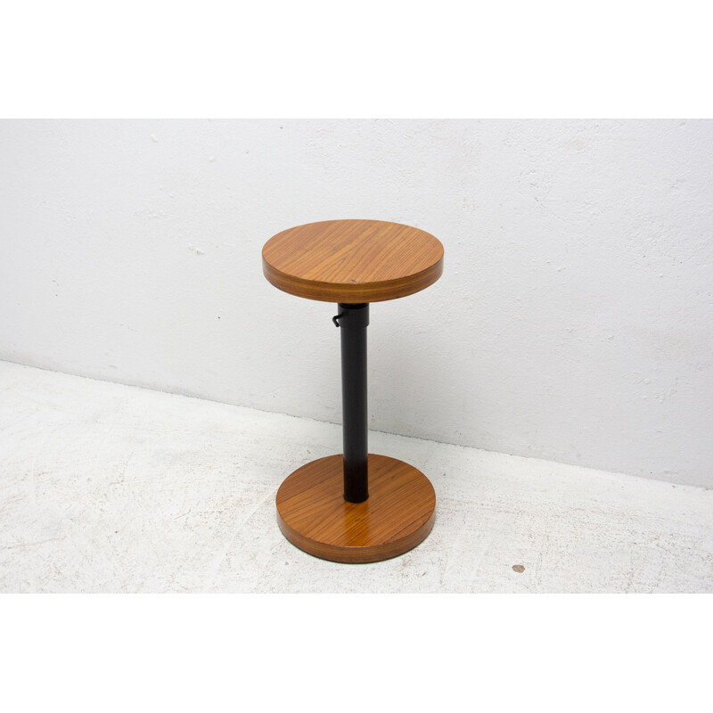 Art deco vintage cherry wood round side table, Czechoslovakia 1930s