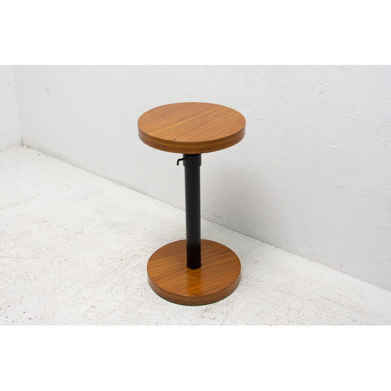 Art deco vintage cherry wood round side table, Czechoslovakia 1930s