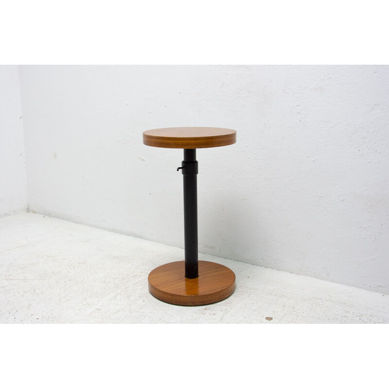 Art deco vintage cherry wood round side table, Czechoslovakia 1930s