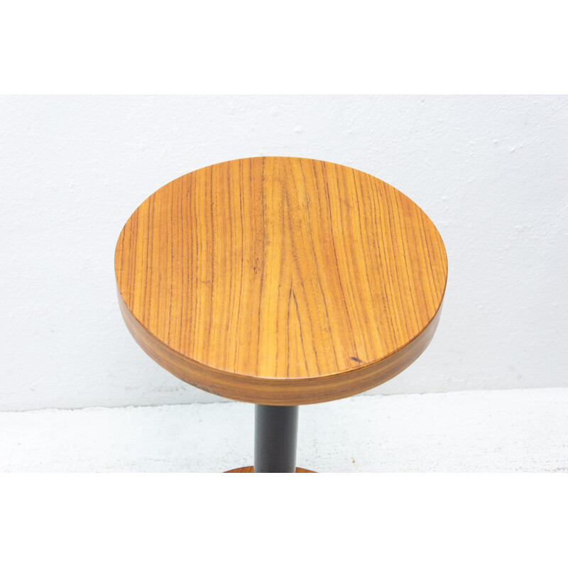 Art deco vintage cherry wood round side table, Czechoslovakia 1930s