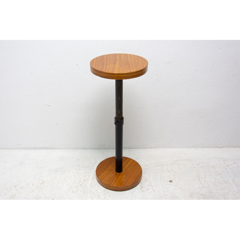 Art deco vintage cherry wood round side table, Czechoslovakia 1930s