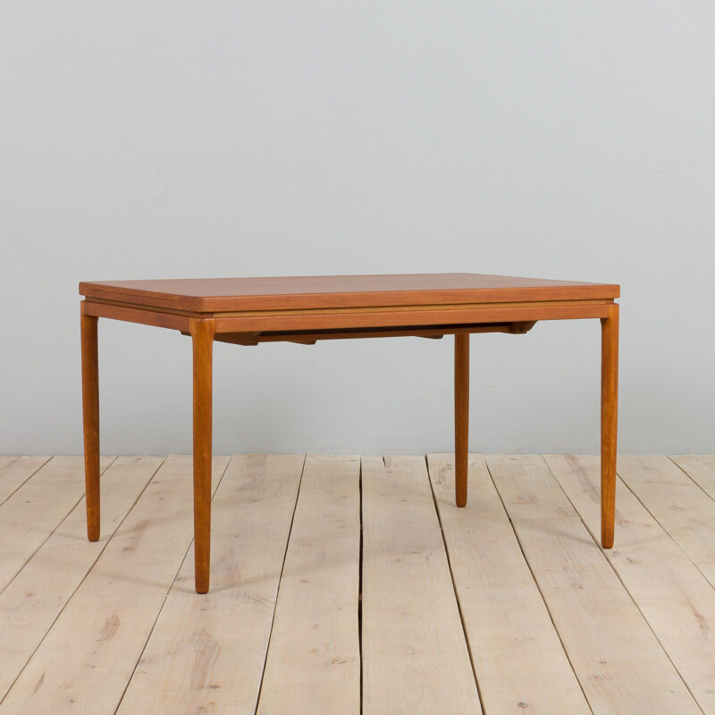 Vintage rectangular teak table with 2 hidden extension leaves by Henning Kjaernulf, Denmark 1960s