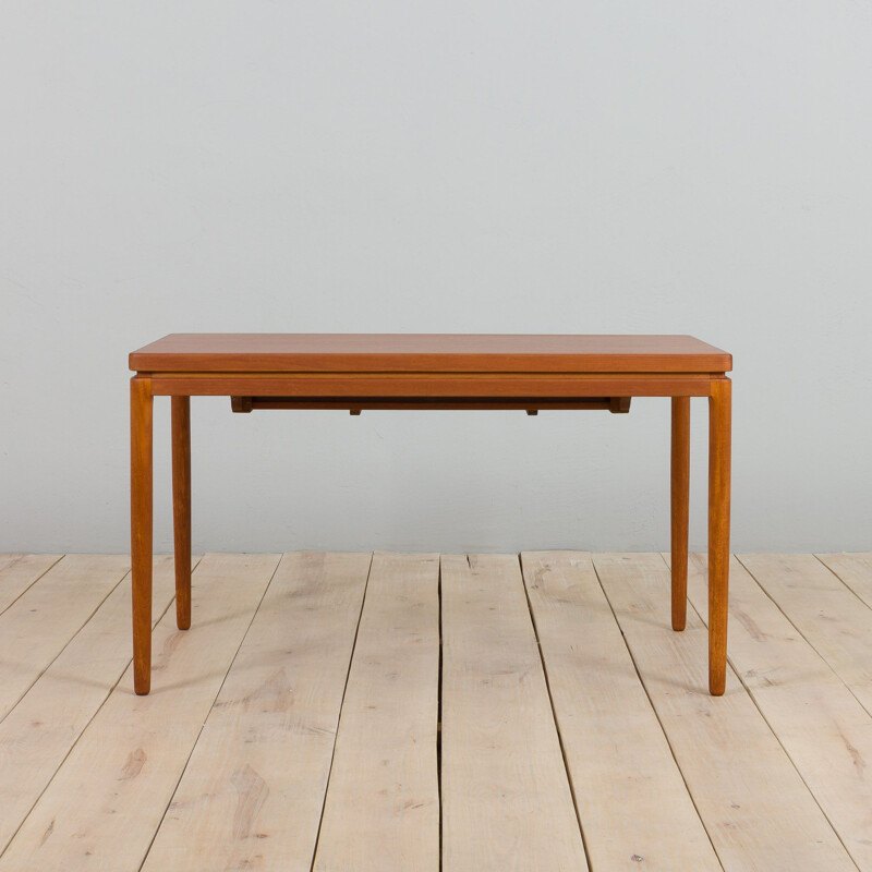 Vintage rectangular teak table with 2 hidden extension leaves by Henning Kjaernulf, Denmark 1960s
