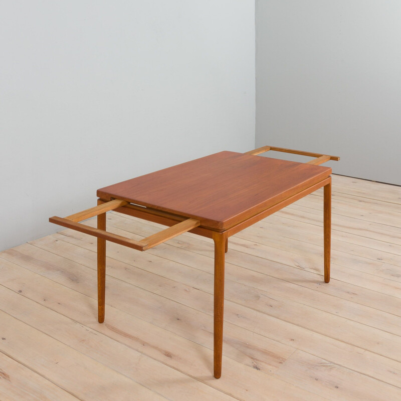 Vintage rectangular teak table with 2 hidden extension leaves by Henning Kjaernulf, Denmark 1960s