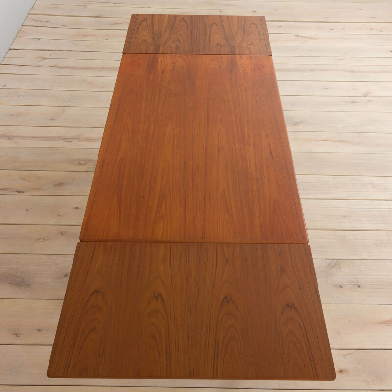 Vintage rectangular teak table with 2 hidden extension leaves by Henning Kjaernulf, Denmark 1960s