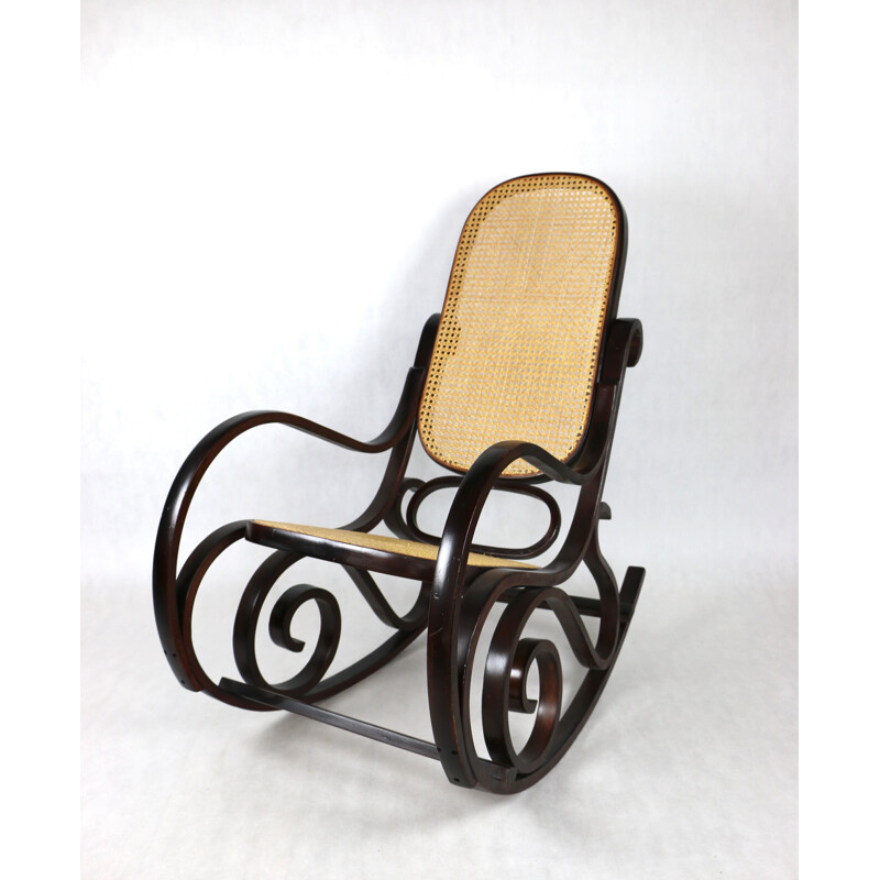 Cadeira de baloiço castanha vintage, 1970