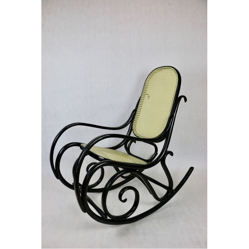 Sedia a dondolo nera vintage di Michael Thonet, 1970