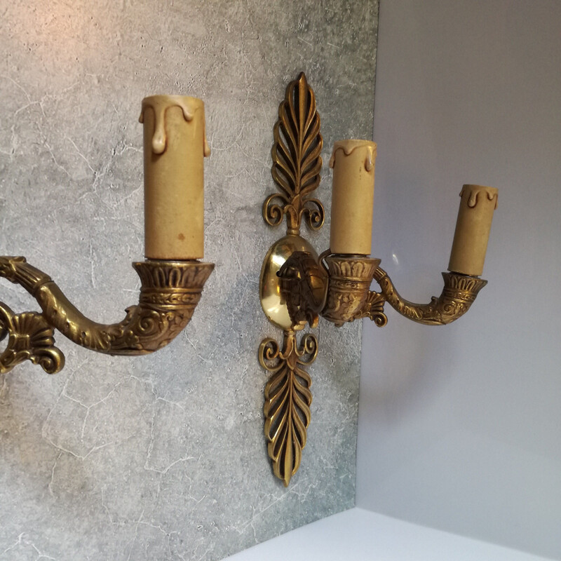 Pair of vintage bronze wall lamps, France