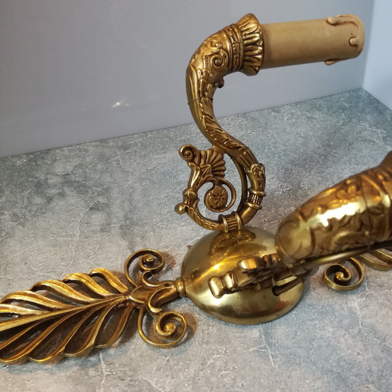 Pair of vintage bronze wall lamps, France