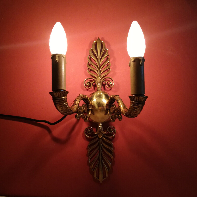 Pair of vintage bronze wall lamps, France