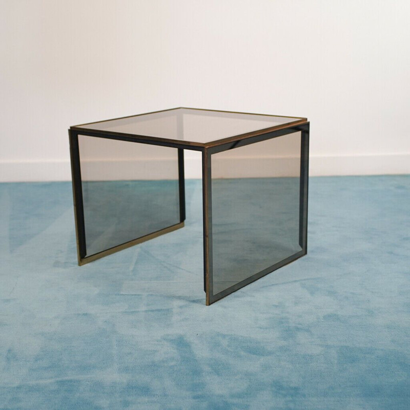 Mesa de centro vintage de latón y cristal templado, 1970