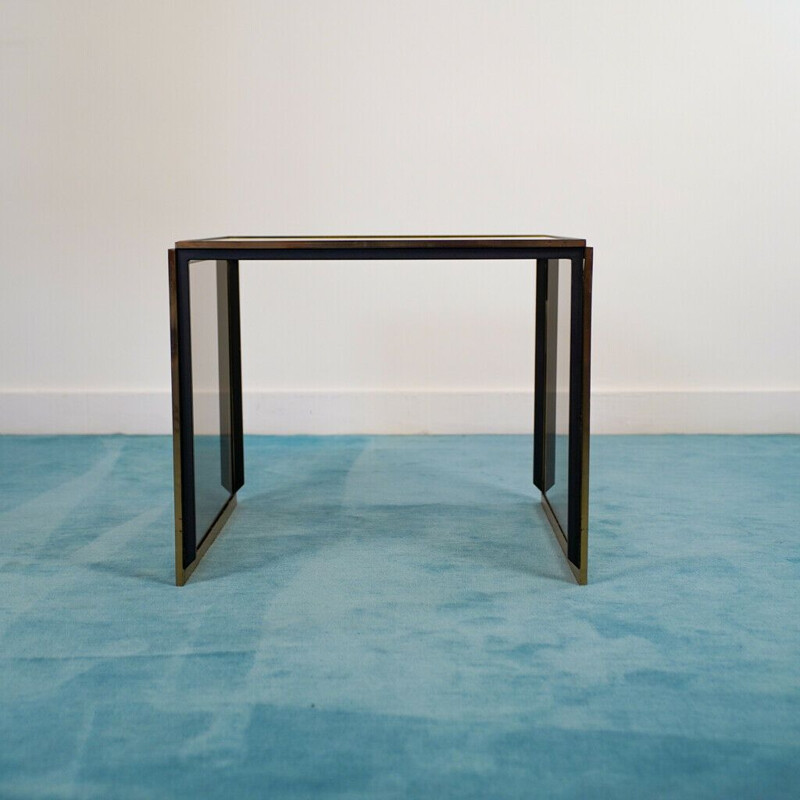 Vintage brass and tempered glass coffee table, 1970