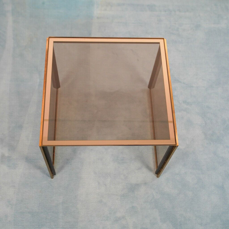 Mesa de centro vintage de latón y cristal templado, 1970