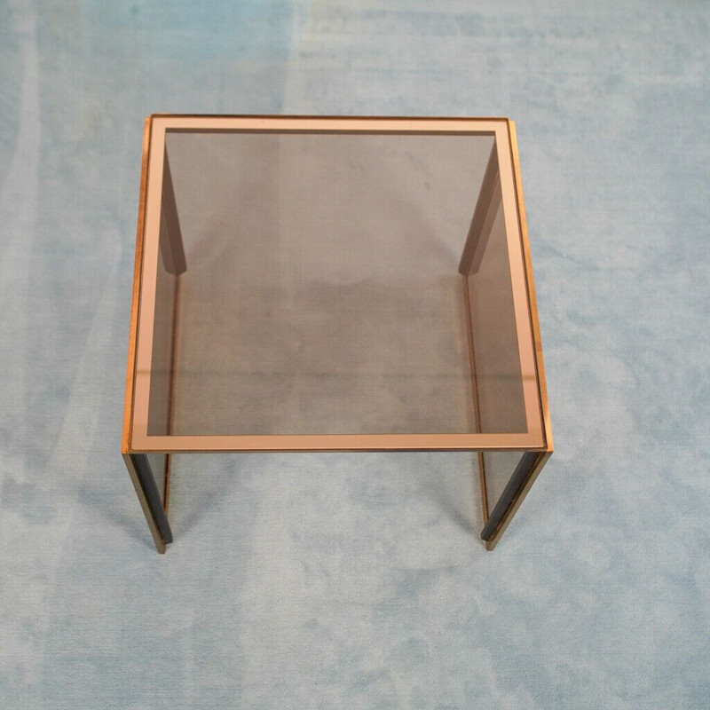 Vintage brass and tempered glass coffee table, 1970