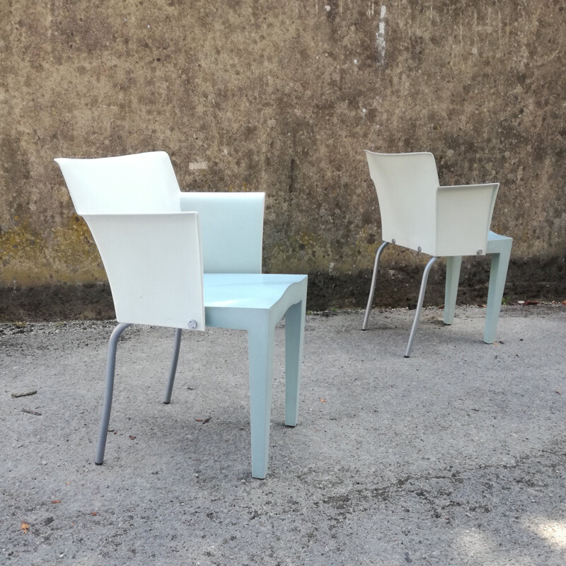 Pair of vintage sky blue and light green armchairs by Philippe Starck for Kartell, 1995