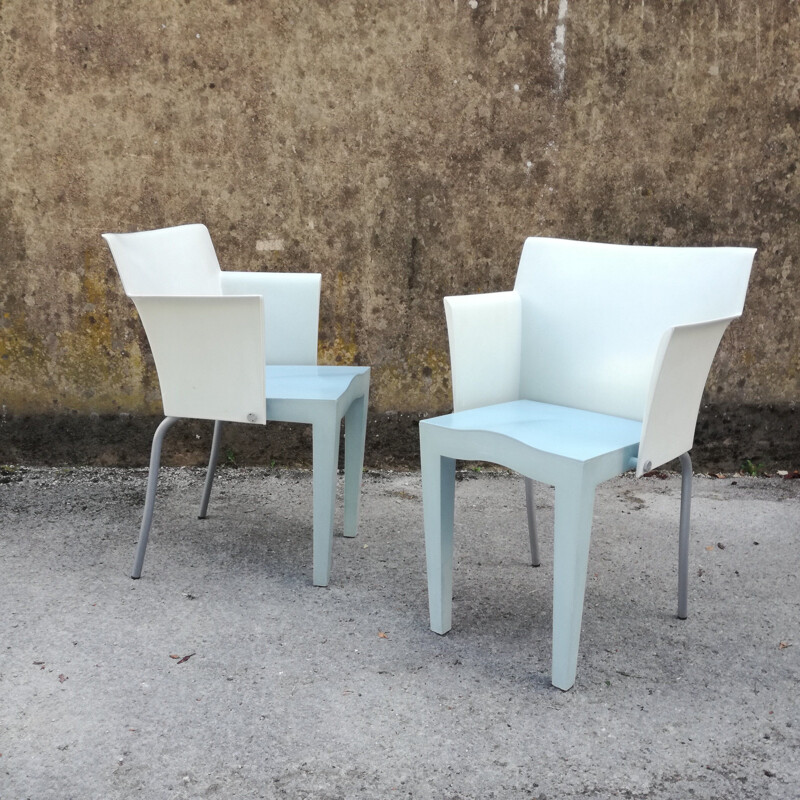 Pair of vintage sky blue and light green armchairs by Philippe Starck for Kartell, 1995