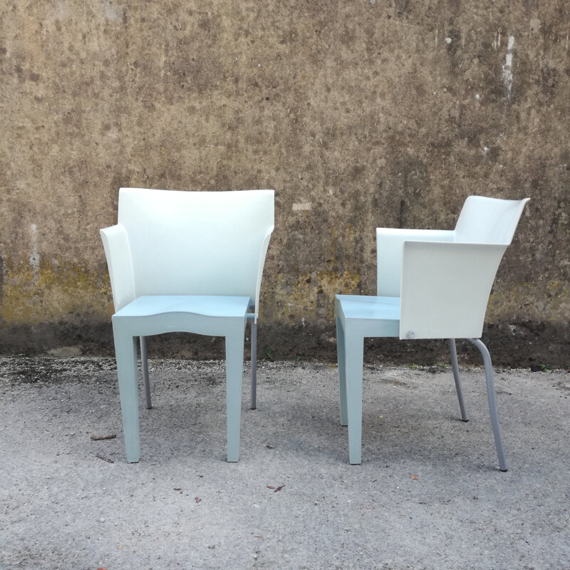 Pair of vintage sky blue and light green armchairs by Philippe Starck for Kartell, 1995