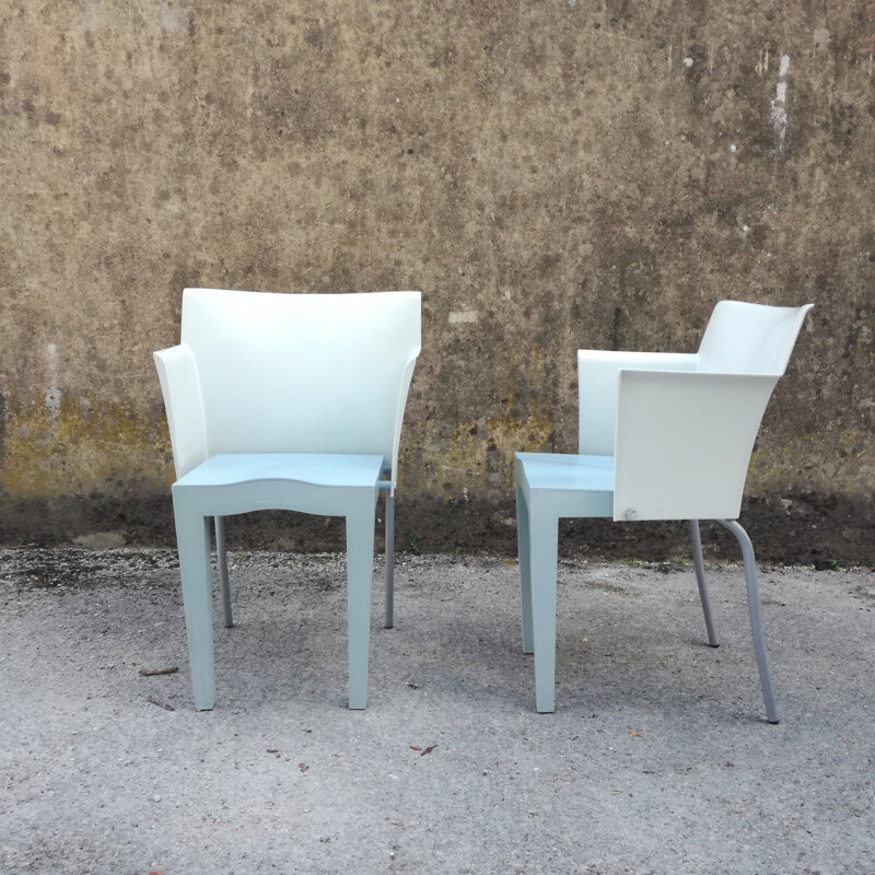 Paire de fauteuils vintage bleu ciel et vert clair de Philippe Starck pour Kartell, 1995